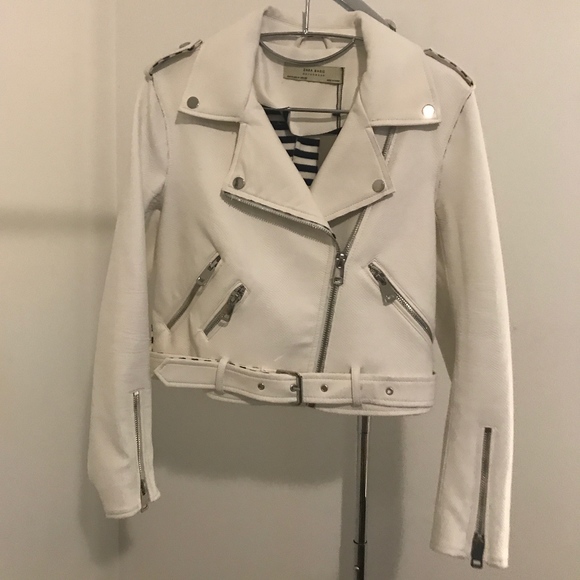 Zara Basic White Leather Jacket Size 